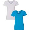 Gildan Women’s Heavy Cotton V-Neck T-Shirt, 2-Pack(White/Sapphire)