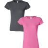 Gildan Womens Softstyle Cotton T-Shirt, Style G64000l, Multipack(Darkheather+azalea)