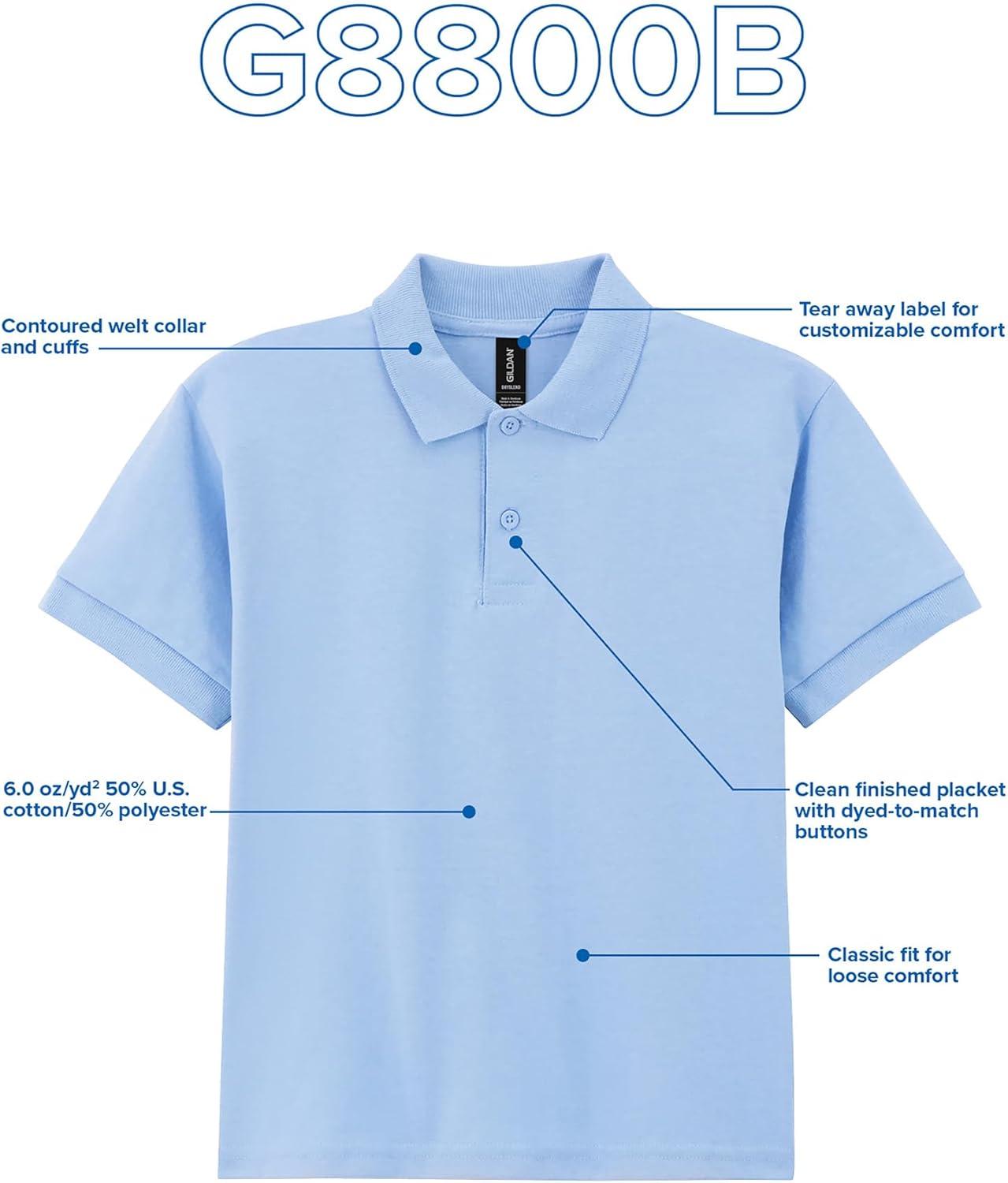 imageGildan UnisexChild DryBlend Short Sleeve Polo Style G8800b 3PackLight Blue