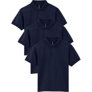 Gildan Unisex-Child DryBlend Short Sleeve Polo, Style G8800b, 3-Pack(Navy)