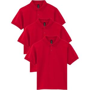 Gildan Unisex-Child DryBlend Short Sleeve Polo, Style G8800b, 3-Pack(Red)
