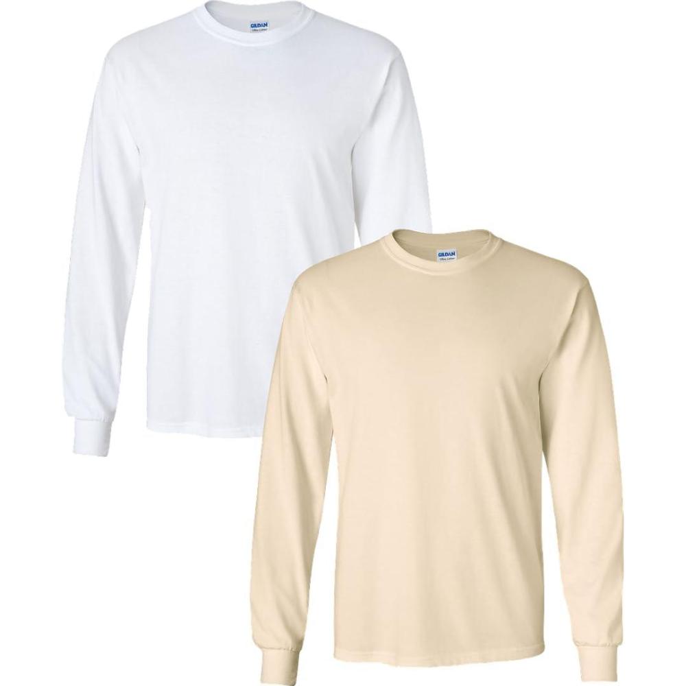 imageGildan Adult Ultra Cotton Long Sleeve TShirt Style G2400 MultipackWhiteNatural