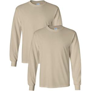 Gildan Adult Ultra Cotton Long Sleeve T-Shirt, Style G2400, Multipack(Sand (2 Pack))