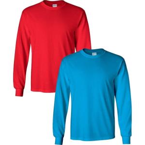 Gildan Adult Ultra Cotton Long Sleeve T-Shirt, Style G2400, Multipack(Sapphire/Red)