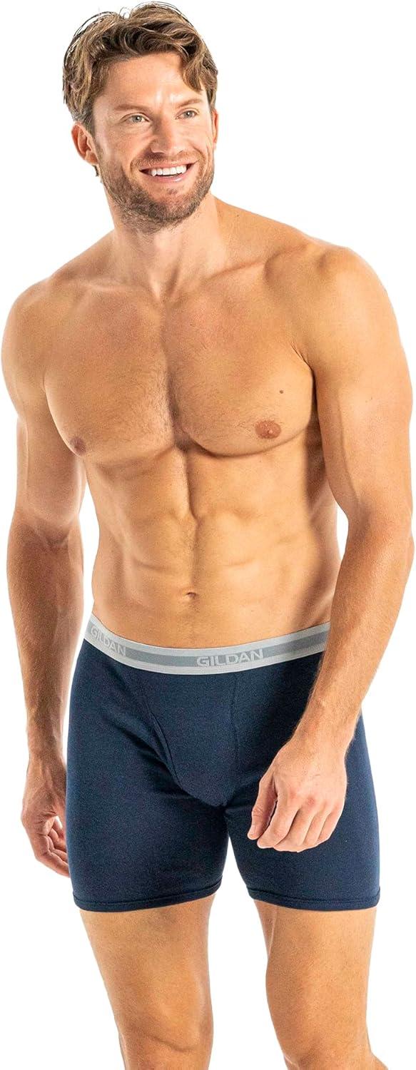 imageGildan mens Underwear Boxer Briefs MultipackMixed Navy 10pack Classic Length