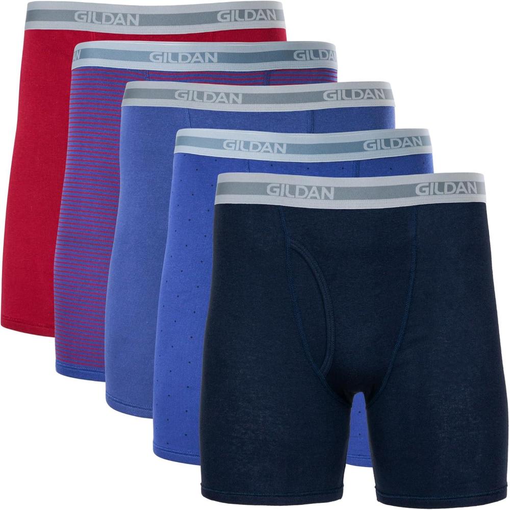 imageGildan mens Underwear Boxer Briefs MultipackCardinal RedStripeMetro BlueDotNavy