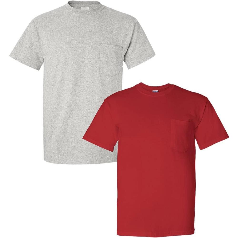 imageGildan G830 56 oz Ultra Blend 5050 Pocket TShirt  Navy  Small1 Ash Grey  1 Red