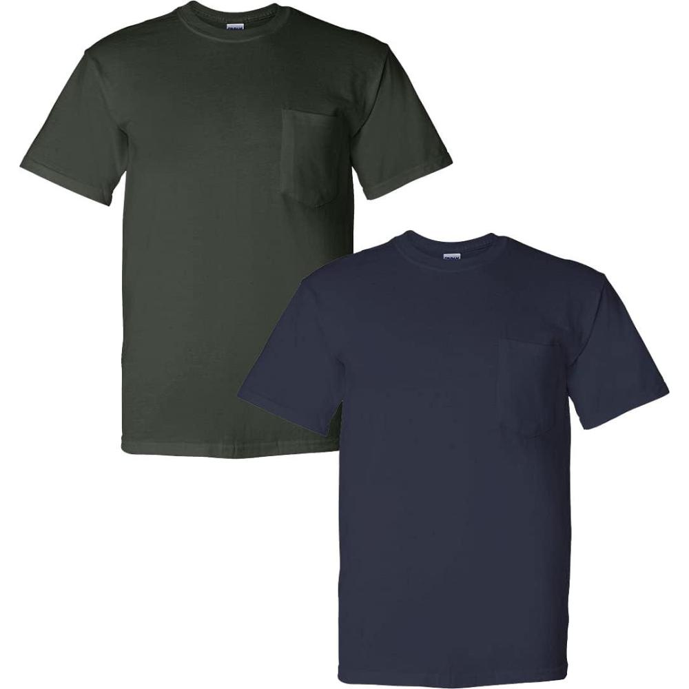 imageGildan G830 56 oz Ultra Blend 5050 Pocket TShirt  Navy  Small1 Forest Green  1 Navy