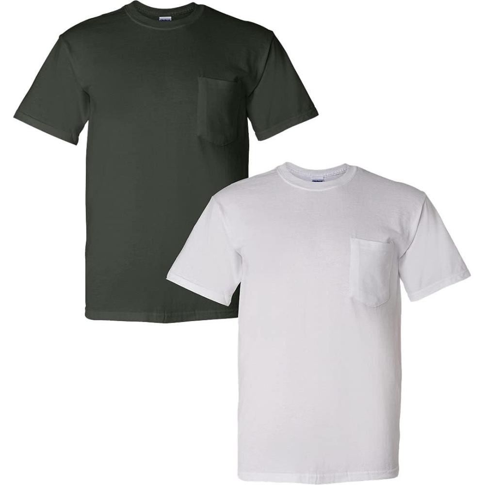 imageGildan G830 56 oz Ultra Blend 5050 Pocket TShirt  Navy  Small1 Forest Green  1 White