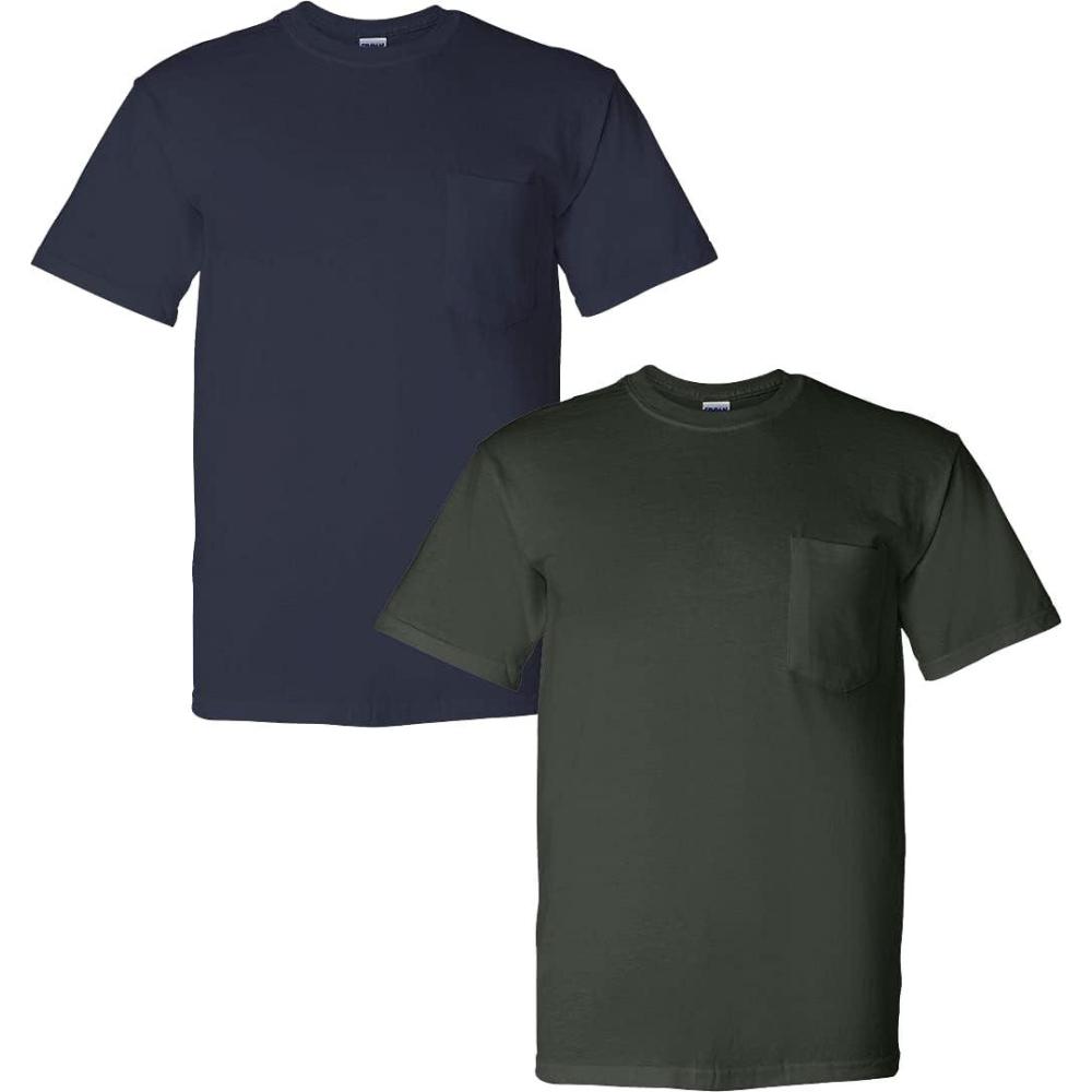 imageGildan G830 56 oz Ultra Blend 5050 Pocket TShirt  Navy  Small1 Navy  1 Forest Green