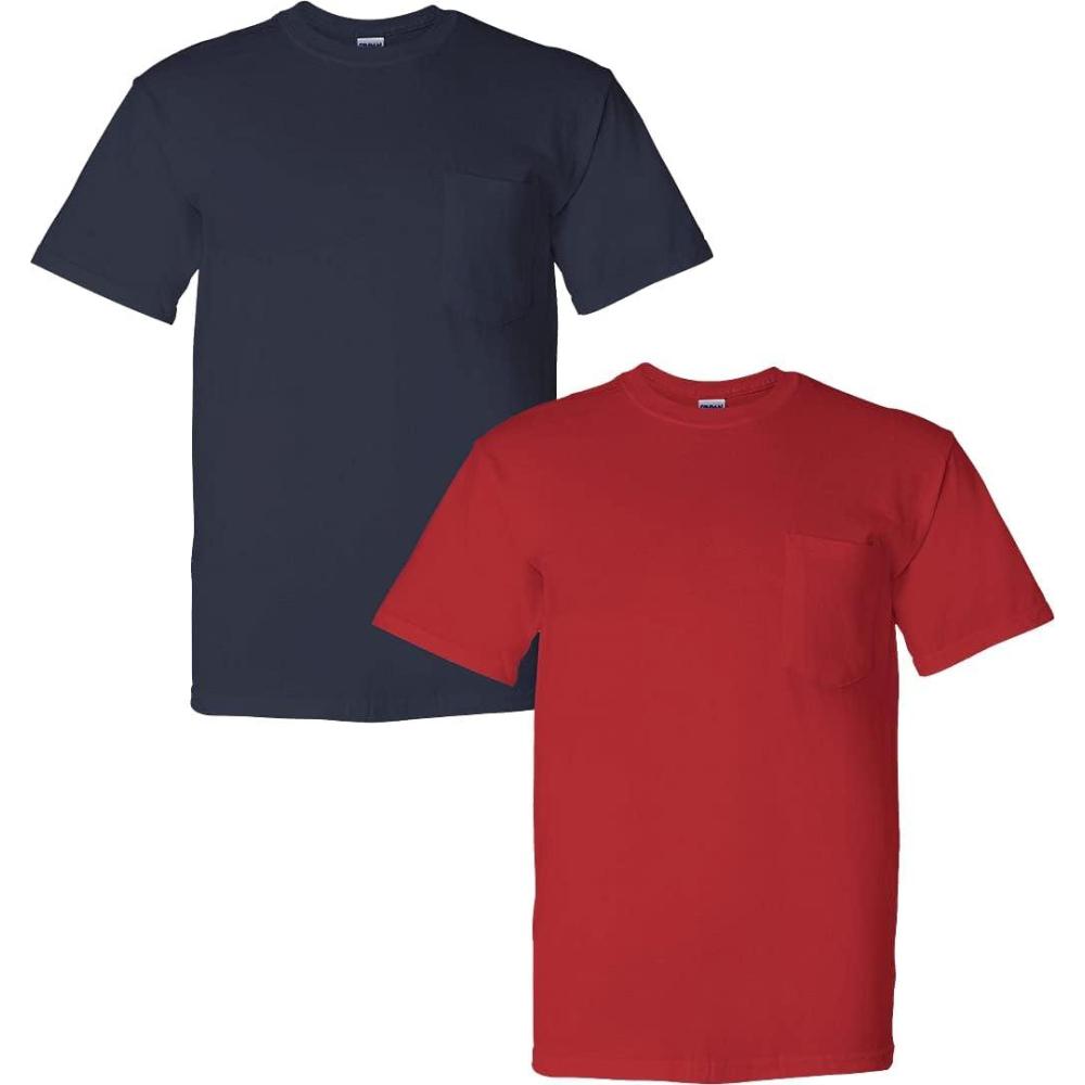 imageGildan G830 56 oz Ultra Blend 5050 Pocket TShirt  Navy  Small1 Navy  1 Red