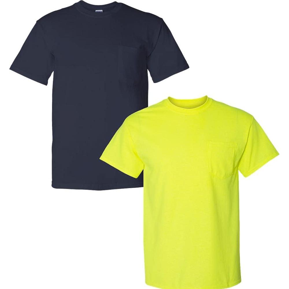 imageGildan G830 56 oz Ultra Blend 5050 Pocket TShirt  Navy  Small1 Navy  1 Safety Green
