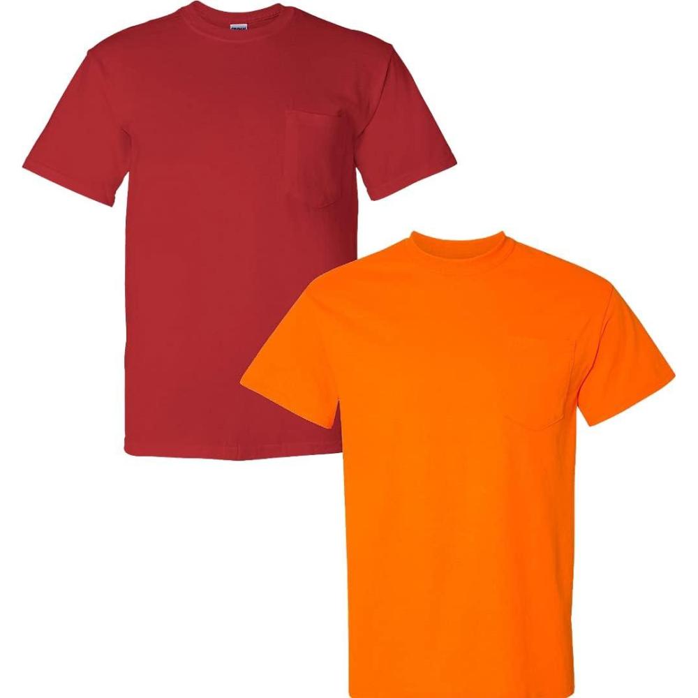 imageGildan G830 56 oz Ultra Blend 5050 Pocket TShirt  Navy  Small1 Red  1 Safety Orange