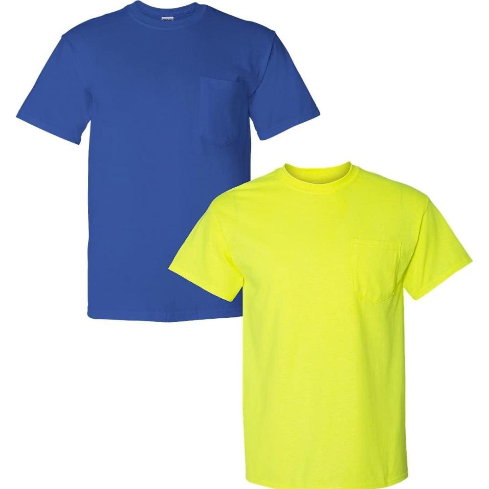 imageGildan G830 56 oz Ultra Blend 5050 Pocket TShirt  Navy  Small1 Royal  1 Safety Green