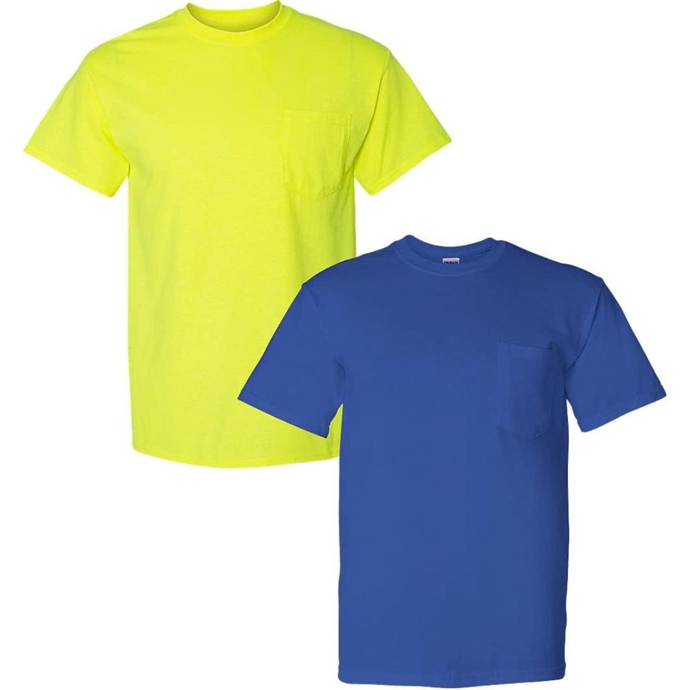 imageGildan G830 56 oz Ultra Blend 5050 Pocket TShirt  Navy  Small1 Safety Green  1 Royal