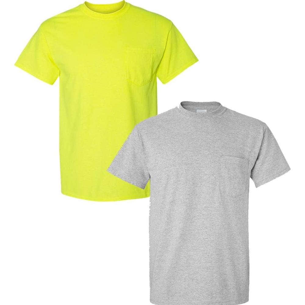 imageGildan G830 56 oz Ultra Blend 5050 Pocket TShirt  Navy  Small1 Safety Green  1 Sport Grey