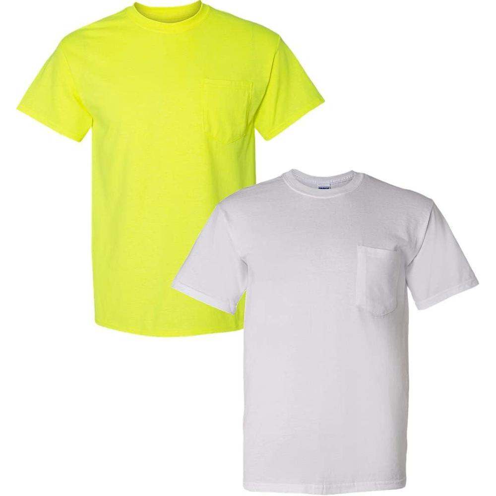 imageGildan G830 56 oz Ultra Blend 5050 Pocket TShirt  Navy  Small1 Safety Green  1 White