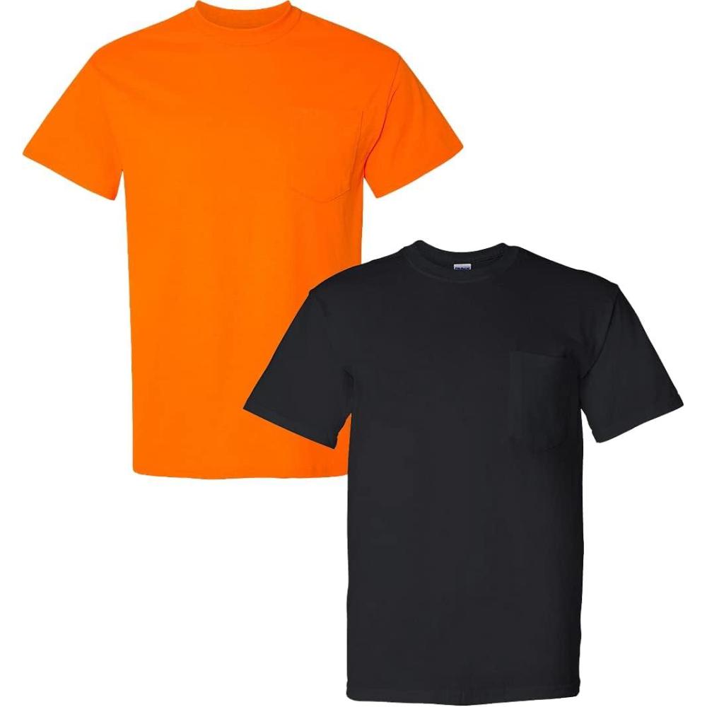 imageGildan G830 56 oz Ultra Blend 5050 Pocket TShirt  Navy  Small1 Safety Orange  1 Black