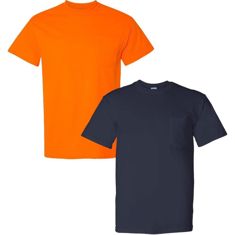 imageGildan G830 56 oz Ultra Blend 5050 Pocket TShirt  Navy  Small1 Safety Orange  1 Navy
