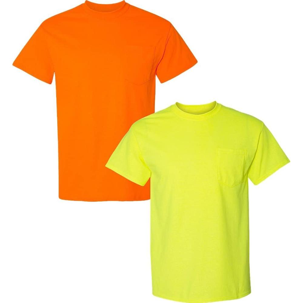 imageGildan G830 56 oz Ultra Blend 5050 Pocket TShirt  Navy  Small1 Safety Orange  1 Safety Green
