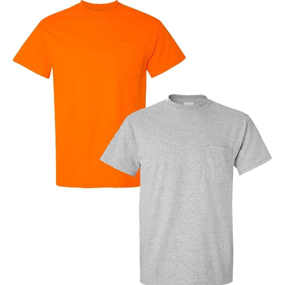 imageGildan G830 56 oz Ultra Blend 5050 Pocket TShirt  Navy  Small1 Safety Orange  1 Sport Grey