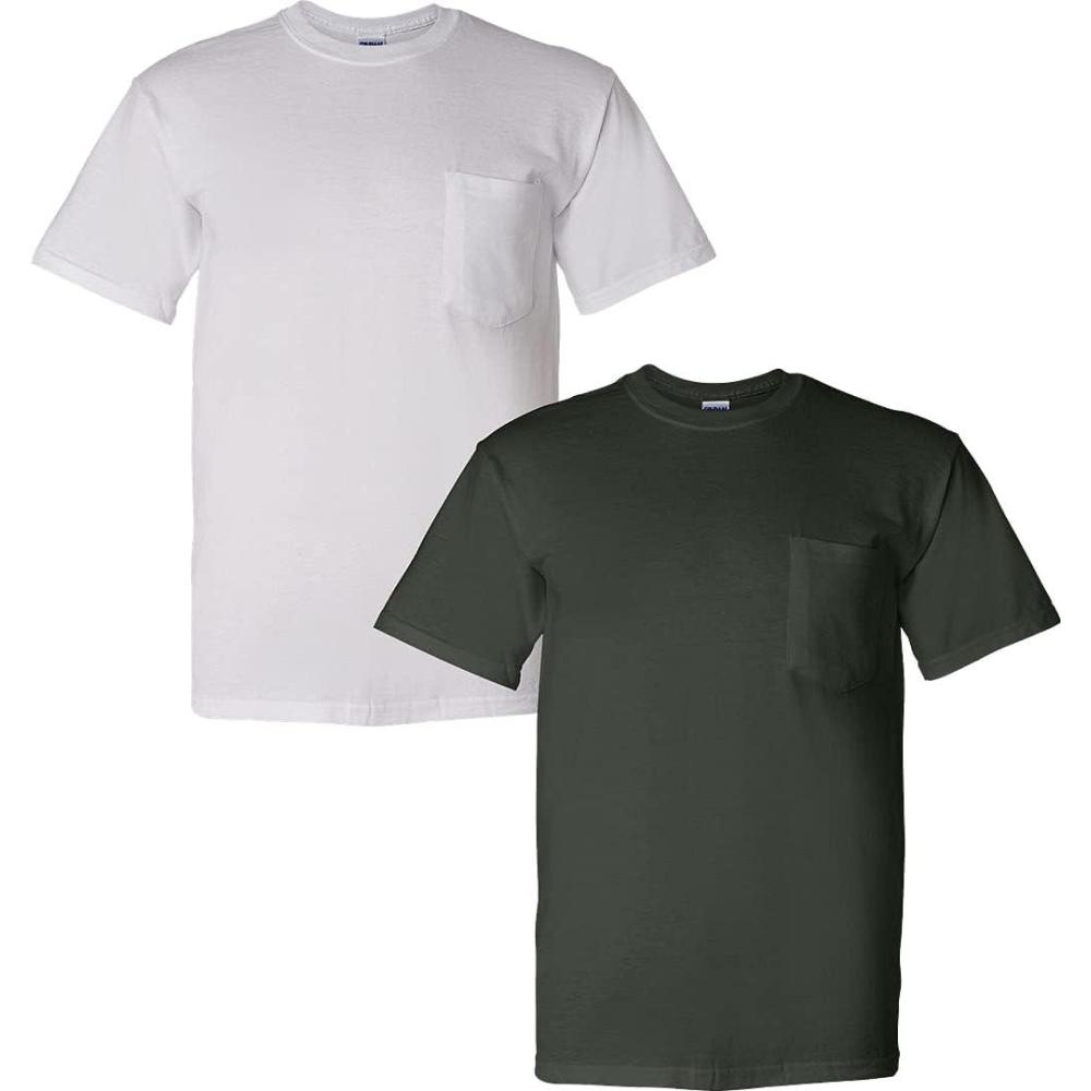 imageGildan G830 56 oz Ultra Blend 5050 Pocket TShirt  Navy  Small1 White  1 Forest Green