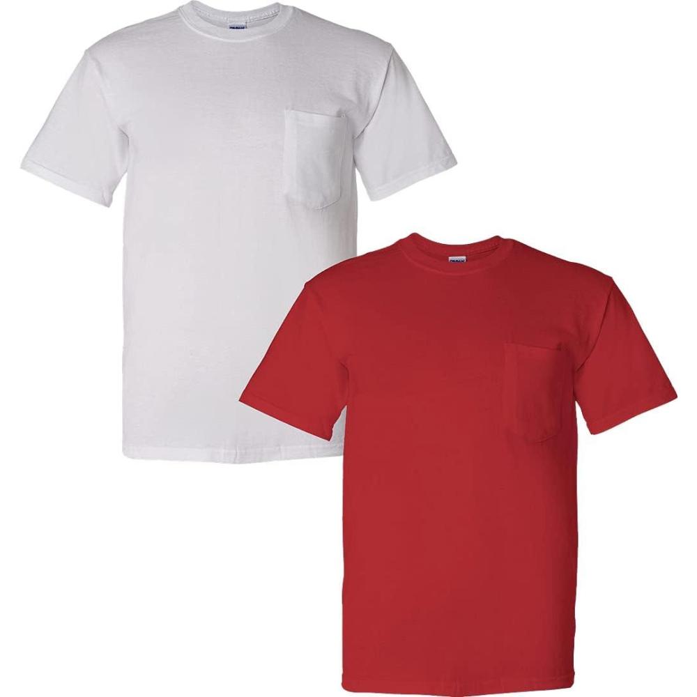 imageGildan G830 56 oz Ultra Blend 5050 Pocket TShirt  Navy  Small1 White  1 Red