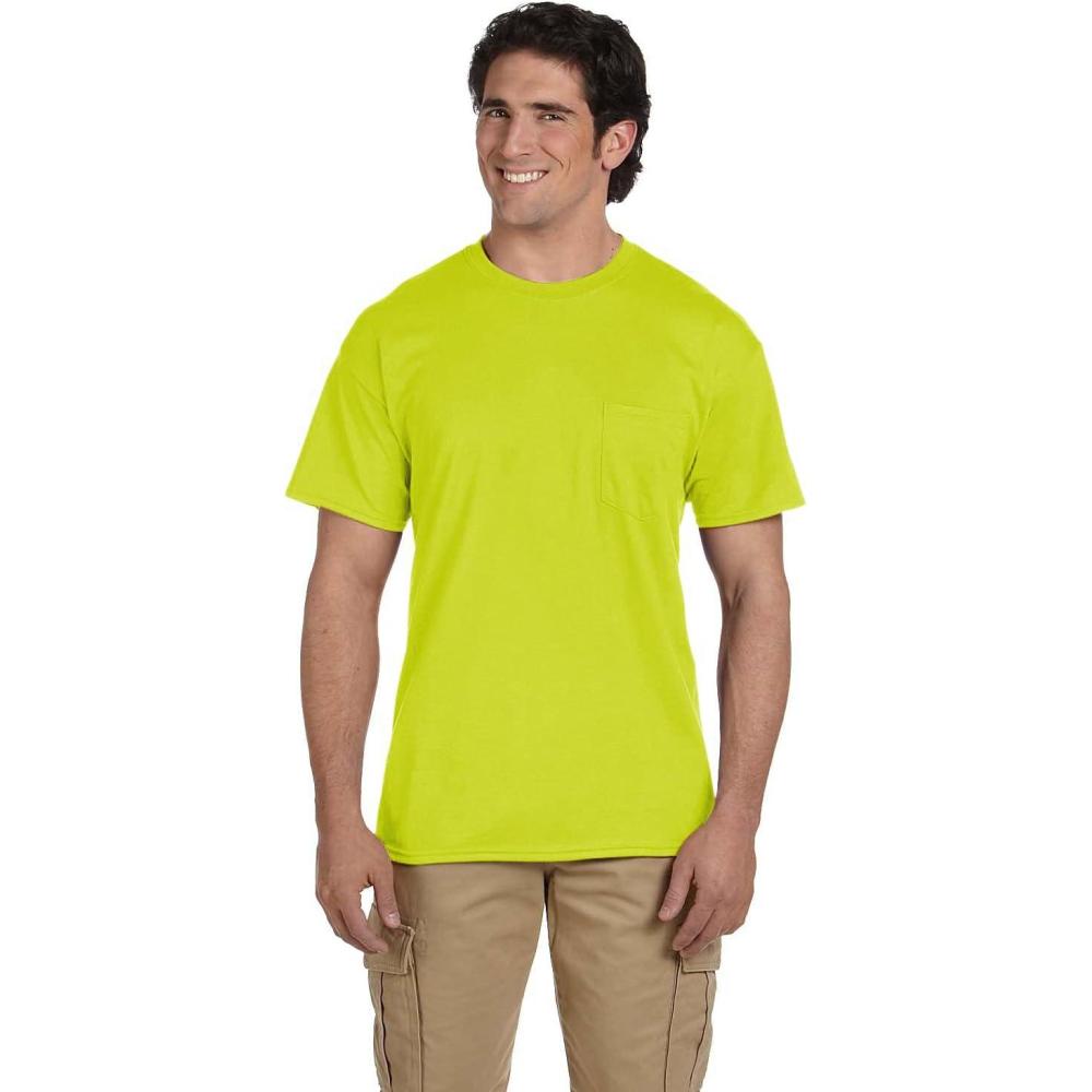 imageGildan G830 56 oz Ultra Blend 5050 Pocket TShirt  Navy  SmallSafety Green