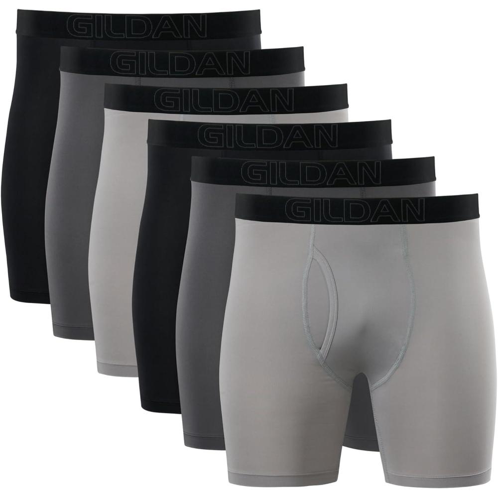 imageGildan Mens Performance Underwear Boxer BriefsBlackCharcoalOpal Grey