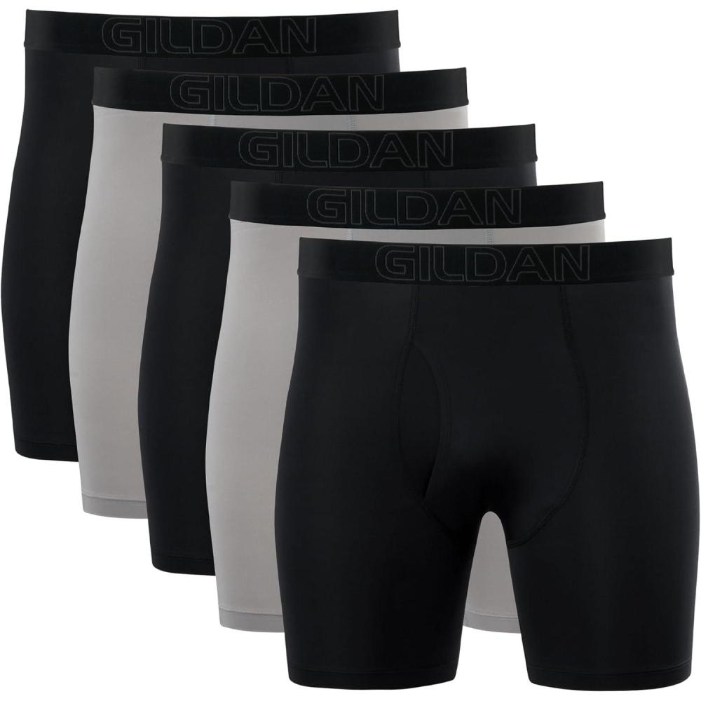 imageGildan Mens Performance Underwear Boxer BriefsBlackOpal Grey