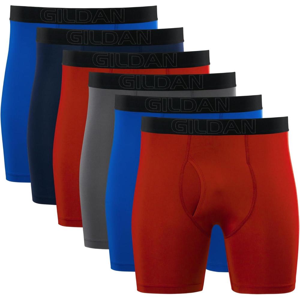 imageGildan Mens Performance Underwear Boxer BriefsRoyalNavyChinese RedCharcoal