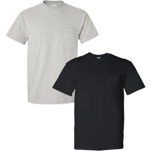 Gildan G830 5.6 oz Ultra Blend 50/50 Pocket T-Shirt – Navy – Small((1) Ash Grey + (1) Black)