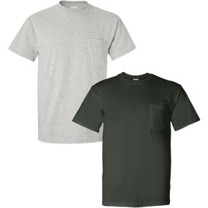 Gildan G830 5.6 oz Ultra Blend 50/50 Pocket T-Shirt – Navy – Small((1) Ash Grey + (1) Forest Green)