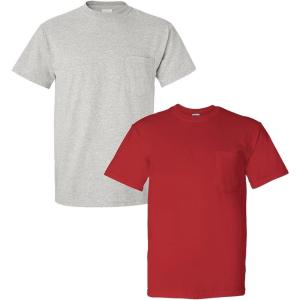 Gildan G830 5.6 oz Ultra Blend 50/50 Pocket T-Shirt – Navy – Small((1) Ash Grey + (1) Red)