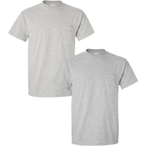 Gildan G830 5.6 oz Ultra Blend 50/50 Pocket T-Shirt – Navy – Small((1) Ash Grey + (1) Sport Grey)