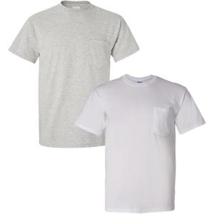 Gildan G830 5.6 oz Ultra Blend 50/50 Pocket T-Shirt – Navy – Small((1) Ash Grey + (1) White)