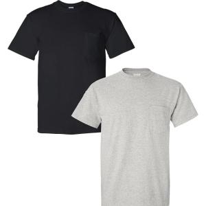 Gildan G830 5.6 oz Ultra Blend 50/50 Pocket T-Shirt – Navy – Small((1) Black + (1) Ash Grey)