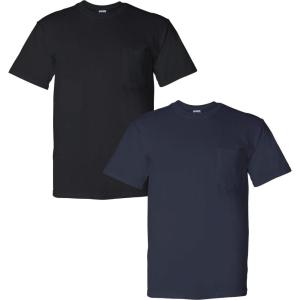 Gildan G830 5.6 oz Ultra Blend 50/50 Pocket T-Shirt – Navy – Small((1) Black + (1) Navy)