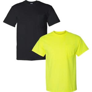 Gildan G830 5.6 oz Ultra Blend 50/50 Pocket T-Shirt – Navy – Small((1) Black + (1) Safety Green)