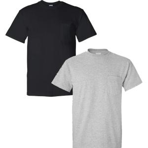 Gildan G830 5.6 oz Ultra Blend 50/50 Pocket T-Shirt – Navy – Small((1) Black + (1) Sport Grey)