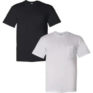 Gildan G830 5.6 oz Ultra Blend 50/50 Pocket T-Shirt – Navy – Small((1) Black + (1) White)