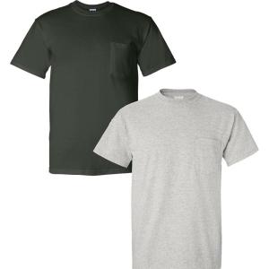 Gildan G830 5.6 oz Ultra Blend 50/50 Pocket T-Shirt – Navy – Small((1) Forest Green + (1) Ash Grey)