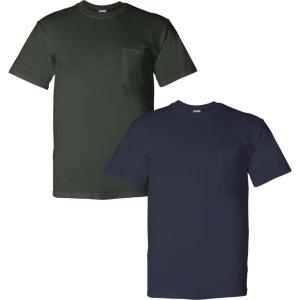 Gildan G830 5.6 oz Ultra Blend 50/50 Pocket T-Shirt – Navy – Small((1) Forest Green + (1) Navy)