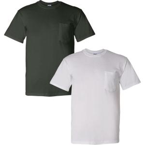 Gildan G830 5.6 oz Ultra Blend 50/50 Pocket T-Shirt – Navy – Small((1) Forest Green + (1) White)