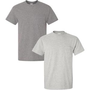 Gildan G830 5.6 oz Ultra Blend 50/50 Pocket T-Shirt – Navy – Small((1) Graphite Heather + (1) Ash Grey)