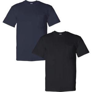 Gildan G830 5.6 oz Ultra Blend 50/50 Pocket T-Shirt – Navy – Small((1) Navy + (1) Black)