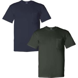 Gildan G830 5.6 oz Ultra Blend 50/50 Pocket T-Shirt – Navy – Small((1) Navy + (1) Forest Green)