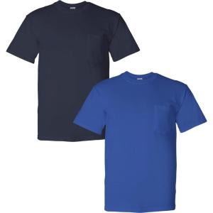 Gildan G830 5.6 oz Ultra Blend 50/50 Pocket T-Shirt – Navy – Small((1) Navy + (1) Royal)