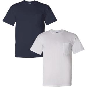 Gildan G830 5.6 oz Ultra Blend 50/50 Pocket T-Shirt – Navy – Small((1) Navy + (1) White)