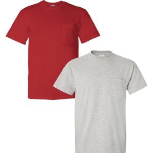 Gildan G830 5.6 oz Ultra Blend 50/50 Pocket T-Shirt – Navy – Small((1) Red + (1) Ash Grey)